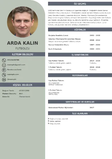 Futbolcu Örnek cv indir